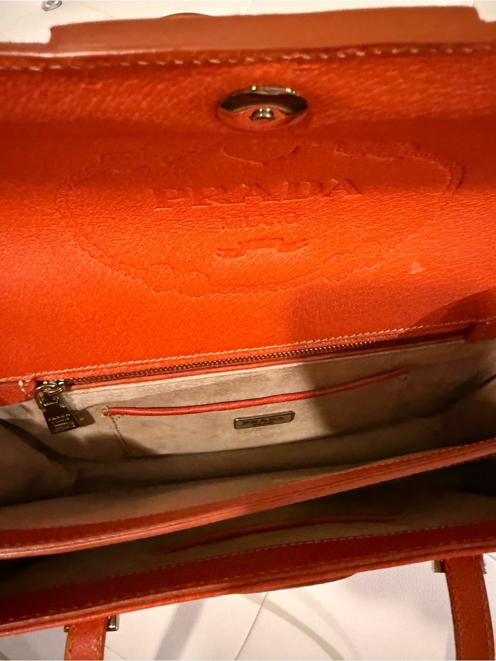 Prada Orange Double-Strap Leather Shoulder Bag - Vintage - Picture 10 of 13